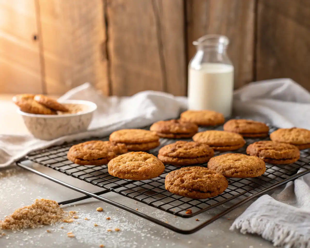 Freshly baked high protein cookies cooling on rack