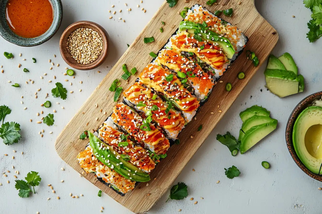 Spicy California roll with spicy mayo and sesame seeds