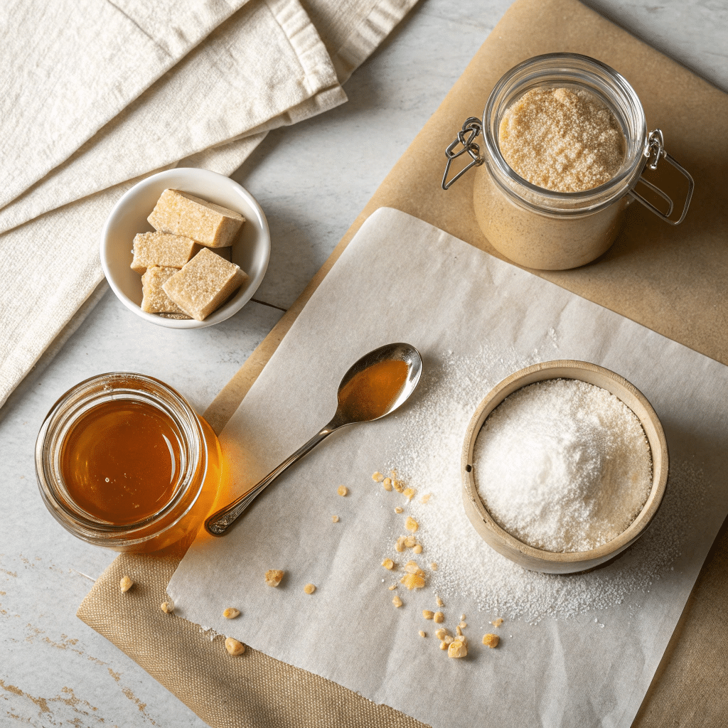 Vegan honeycomb ingredients flat lay