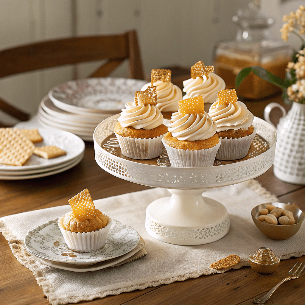 honeycomb cupcakes served on table