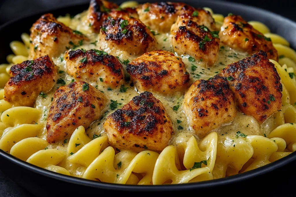Garlic Butter Chicken Bites with Creamy Parmesan Pasta