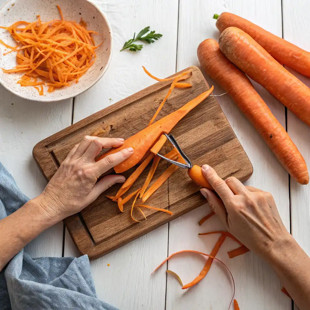 Peeling carrots into ribbons