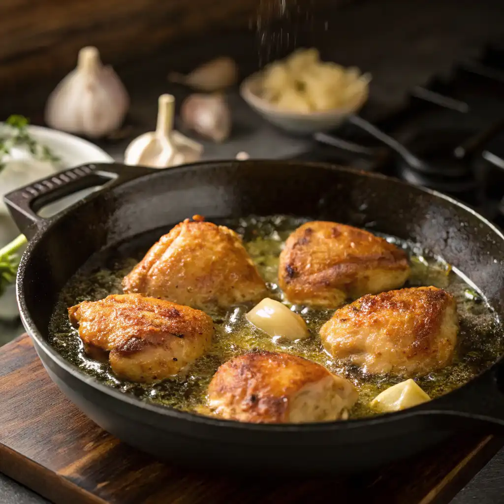 Chicken Bites Cooking in Garlic Butter